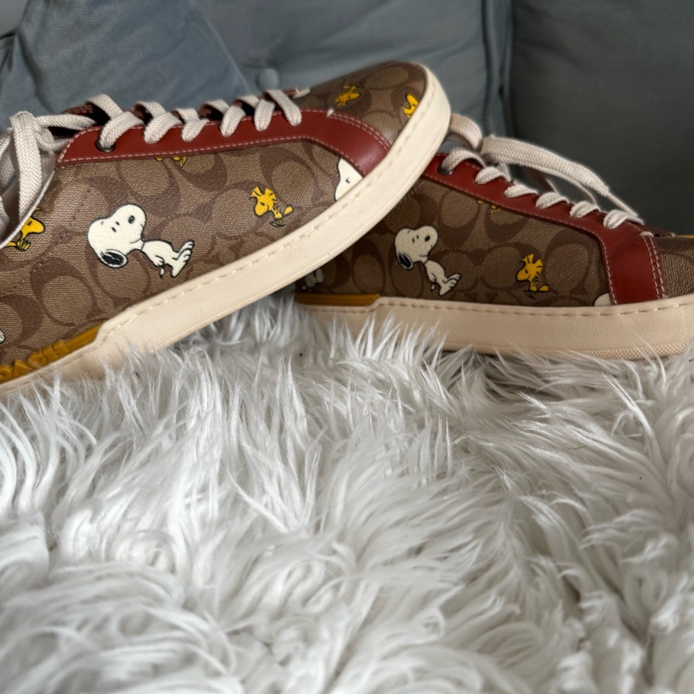 Coach Adult Brown Leather Sneakers with Snoopy Design COACH X DISNEY
